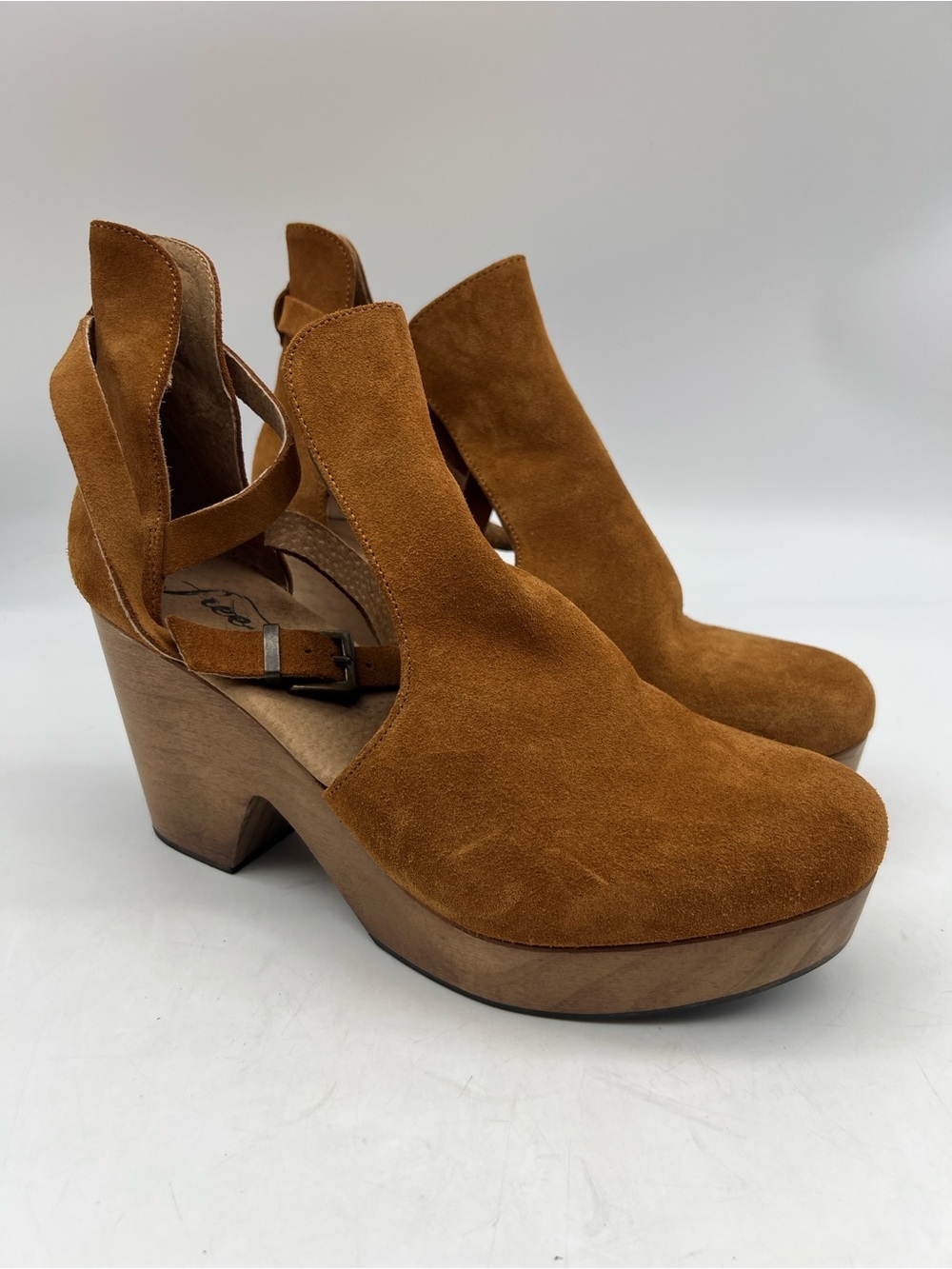 Free People Cedar Suede Buckle Wood Clogs